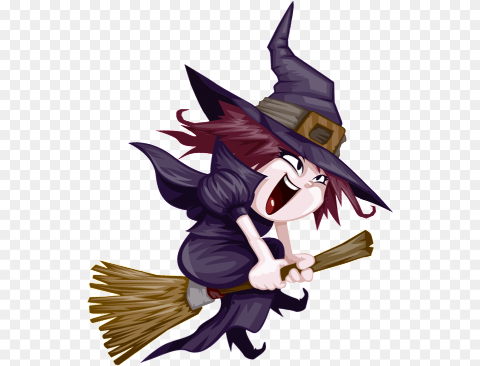 Hand Drawn Cartoon Halloween Witch Cute Witch Riding A Broom, People, Person Png