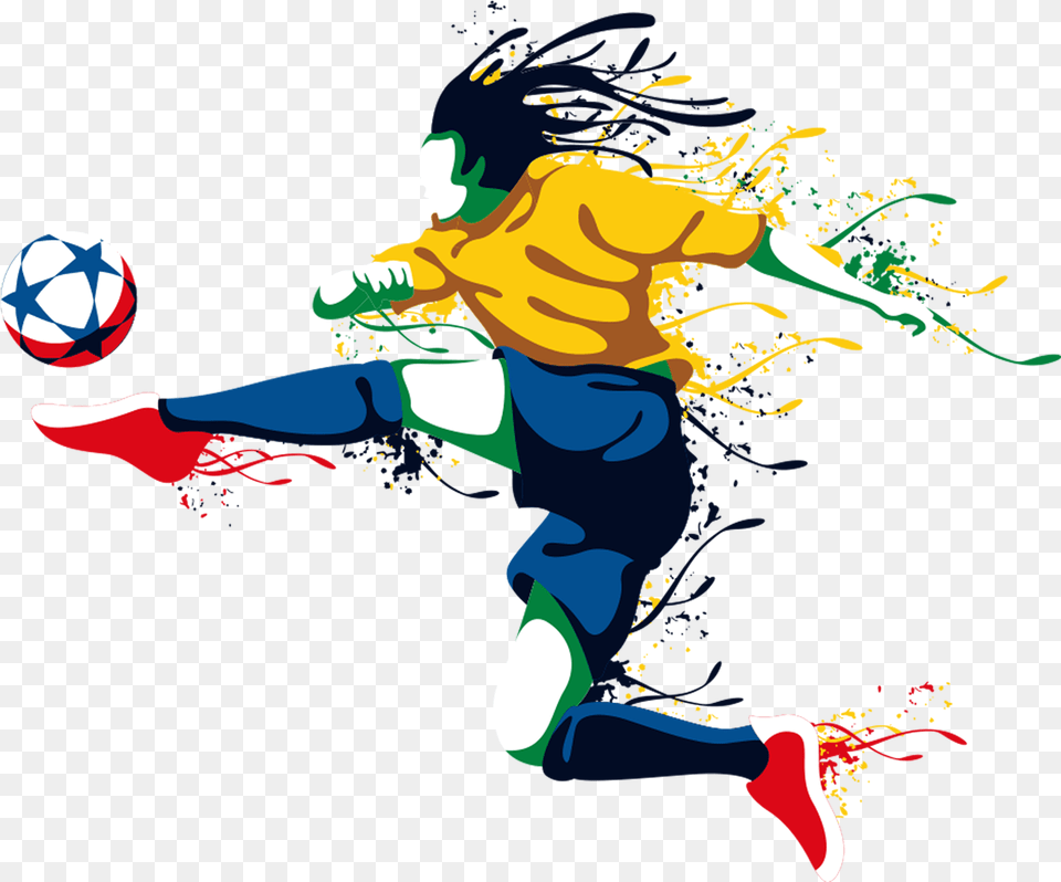 Hand Drawn Cartoon Kicking Soccer Character Decoration Football, Art, Graphics, Person, Sport Png Image