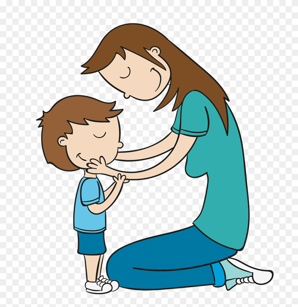 Hand Drawn Cartoon Mother And Child Decoration Vector Kneeling, Person, Adult, Female Free Transparent Png
