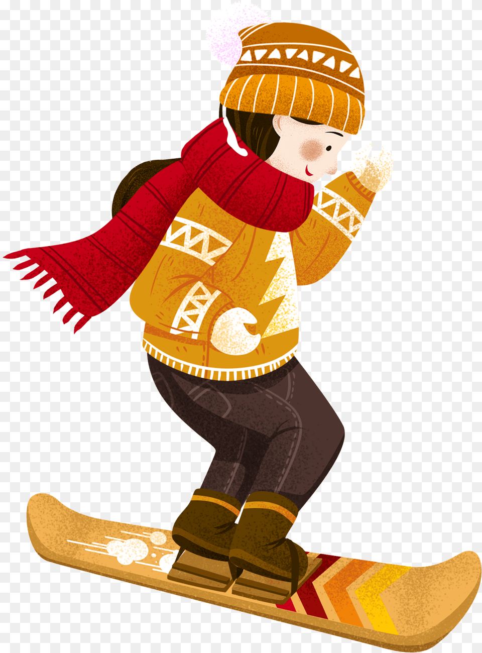 Hand Drawn Cartoon Winter Girl And Psd Illustration, Nature, Outdoors, Snowboarding, Snow Free Png