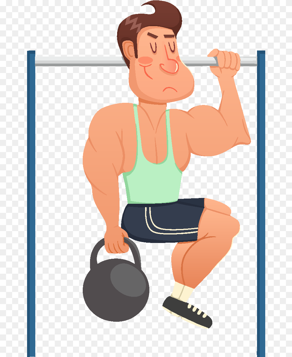 Hand Drawn Character Weightlifting Elements Cartoon, Working Out, Squat, Sport, Fitness Png Image