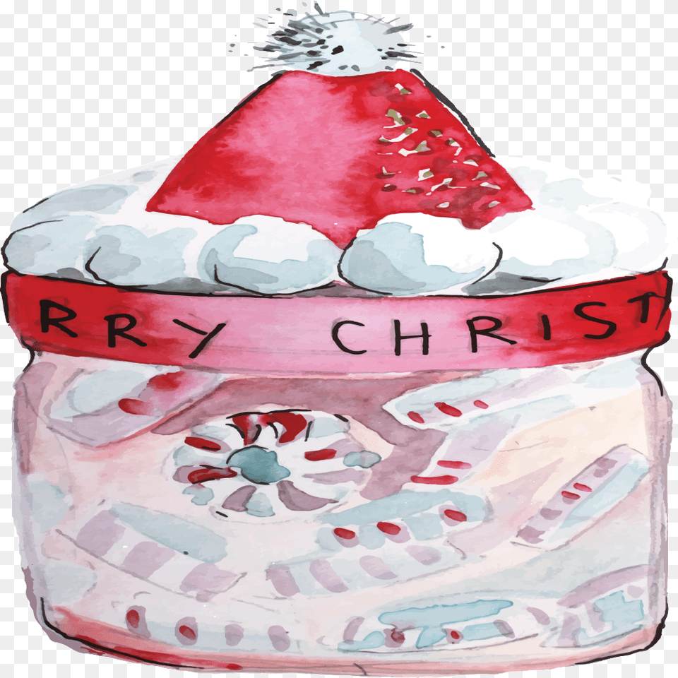 Hand Drawn Christmas Candy Jar Cartoon, Birthday Cake, Cake, Clothing, Cream Png Image