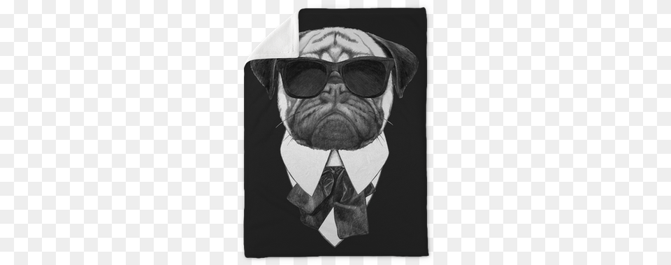 Hand Drawn Fashion Illustration Of Pug Dog With Sunglasses Pug With Sunglasses, Accessories, Formal Wear, Tie, Adult Png