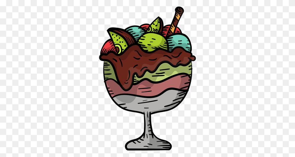 Hand Drawn Fruit Sundae, Cream, Dessert, Food, Ice Cream Free Transparent Png