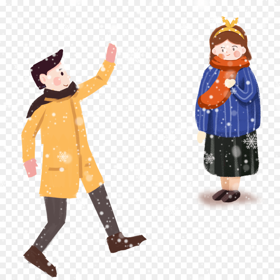 Hand Drawn Illustration Blizzard Boy And Psd Cartoon, Clothing, Coat, Child, Female Png Image