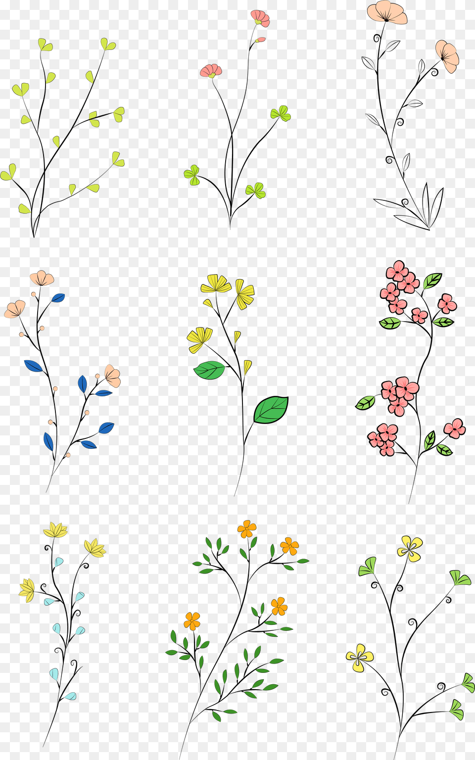 Hand Drawn Leaves Colored Plants And Vector, Paper, Pattern, Art, Floral Design Png Image