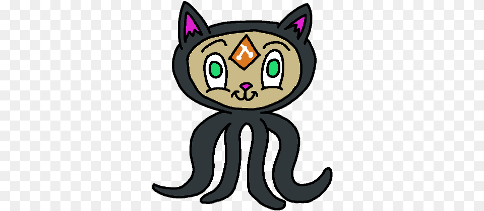 Hand Drawn Octo Cat With A Git Logo On It39s Forhead Cat, Animal, Bear, Mammal, Wildlife Free Png Download