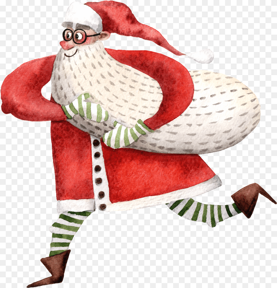 Hand Drawn Old Man Running Transparent Christmas Day Clip Art, Elf, Clothing, Hat, Adult Png