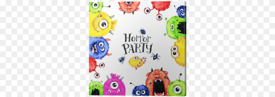 Hand Drawn Square Frame With Watercolor Funny Monster Watercolor Horror Party, Envelope, Greeting Card, Mail, Art Png
