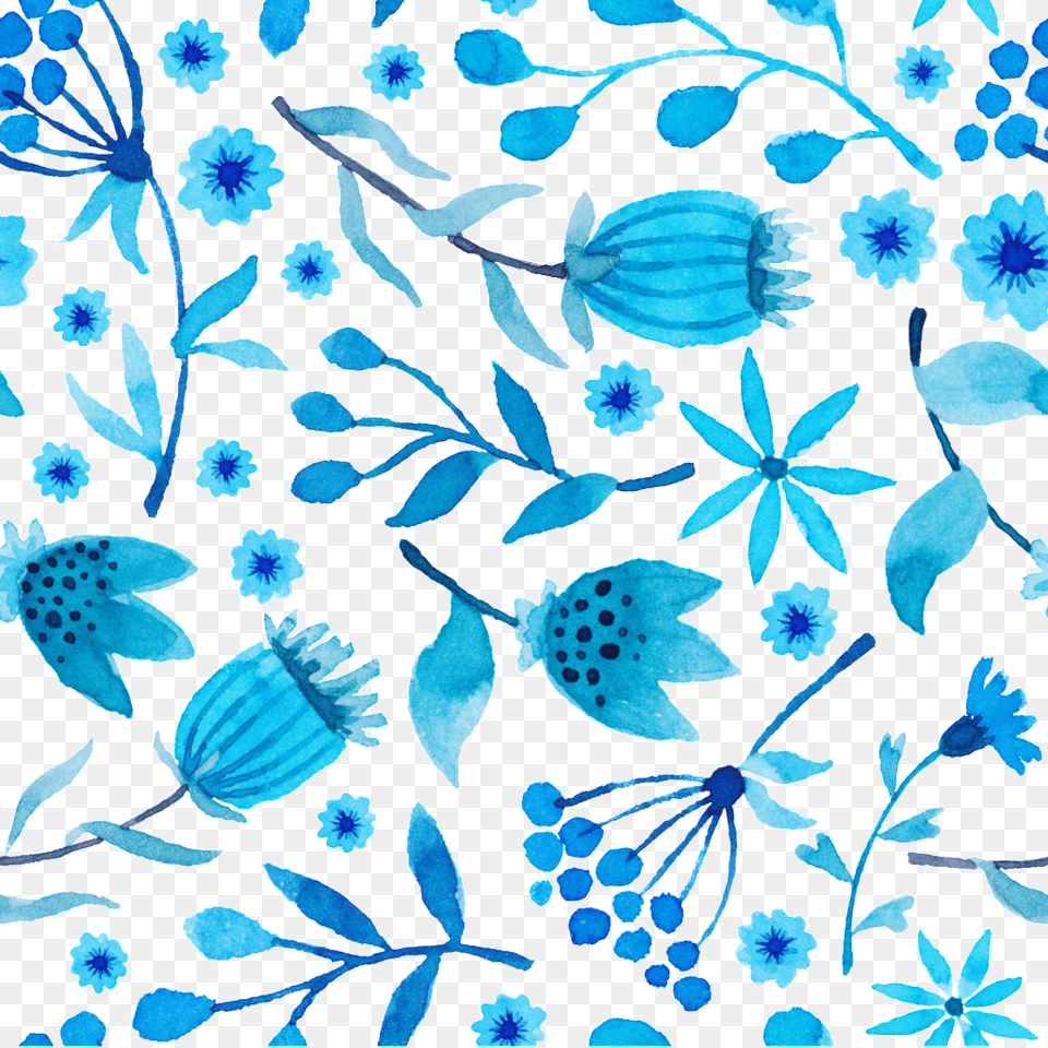 Hand Drawn Various Flowers And Plants Branches Background Blue, Art, Floral Design, Graphics, Pattern Free Png Download