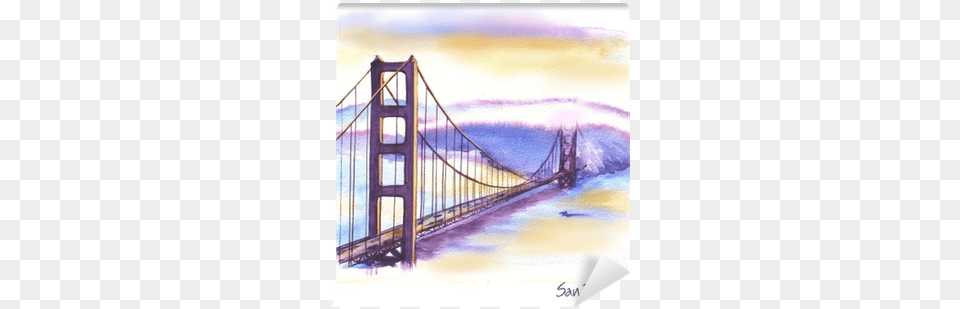 Hand Drawn Watercolor Drawing Of The American Landscape Famous New Building Drawings, Bridge, Suspension Bridge, Art Free Transparent Png