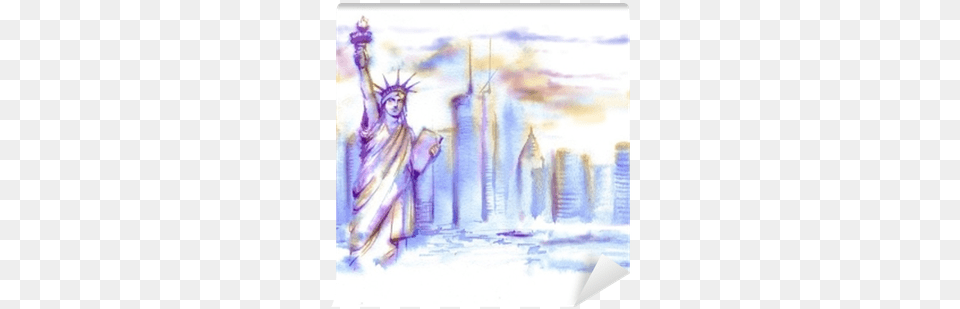 Hand Drawn Watercolor Drawing Of The American Landscape Interestprint Hand Drawn Watercolor The Statue Of Liberty, Adult, Bride, Female, Person Free Png