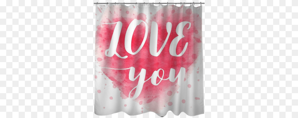 Hand Drawn Watercolor Heart With Calligraphy Text Love Window Valance, Curtain, Shower Curtain Free Transparent Png