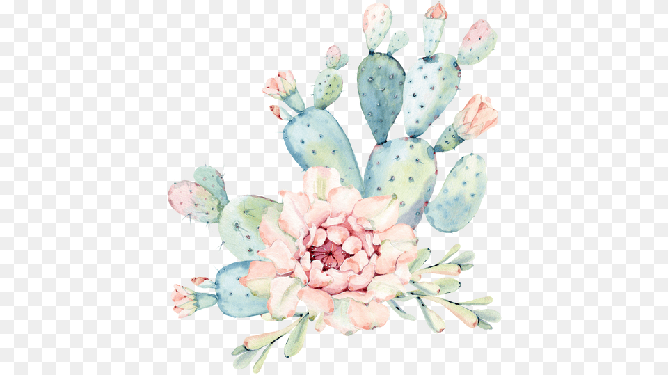 Hand Drawn Watercolor Saguaro Cactus Cactus, Pattern, Plant, Flower Png Image