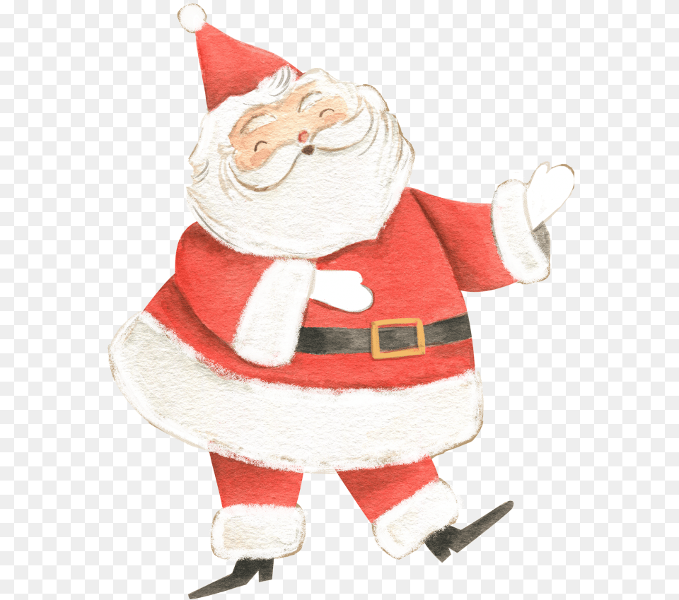 Hand Drawn Watercolor Santa Santa Claus, Plush, Toy, Elf, Baby Free Png Download