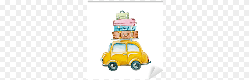 Hand Drawn Yellow Car With Suitcase On The Roof Watercolor Suitcase Clipart, Transportation, Taxi, Vehicle, Lawn Mower Png