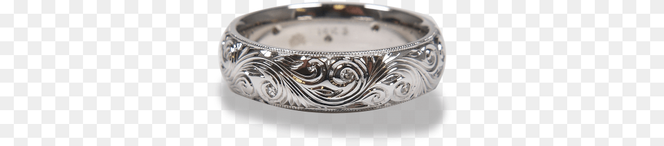 Hand Engraved Traditional Scroll With Diamond Accents Titanium Ring, Accessories, Jewelry, Ornament, Bracelet Free Png Download