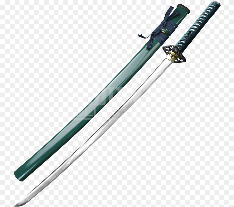 Hand Forged Samurai Sword With Green Scabbard Japanese Dual Katana Swords, Weapon, Person, Blade, Dagger Free Png Download