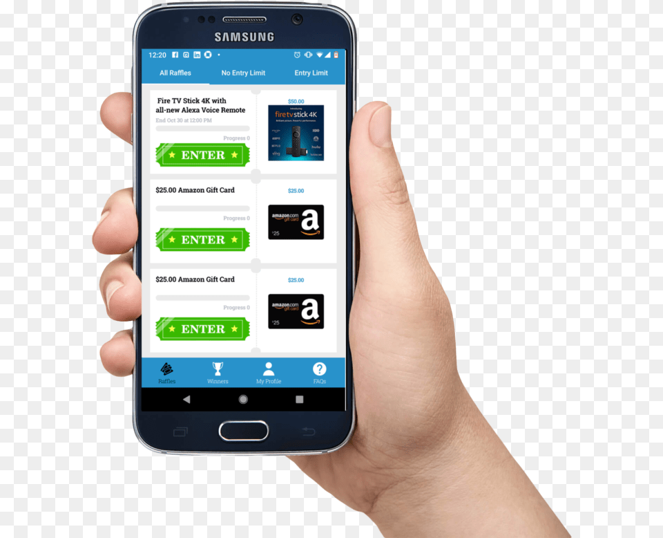 Hand Holding A Phone With The Rafflholic App Showing Android Mobile In Hand, Electronics, Mobile Phone Png Image