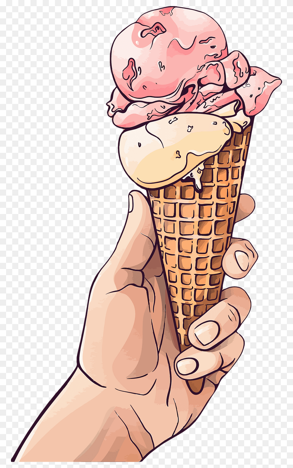 Hand Holding A Waffle Cone Filled With Ice Cream Clipart, Food, Dessert, Ice Cream, Soft Serve Ice Cream Free Png Download