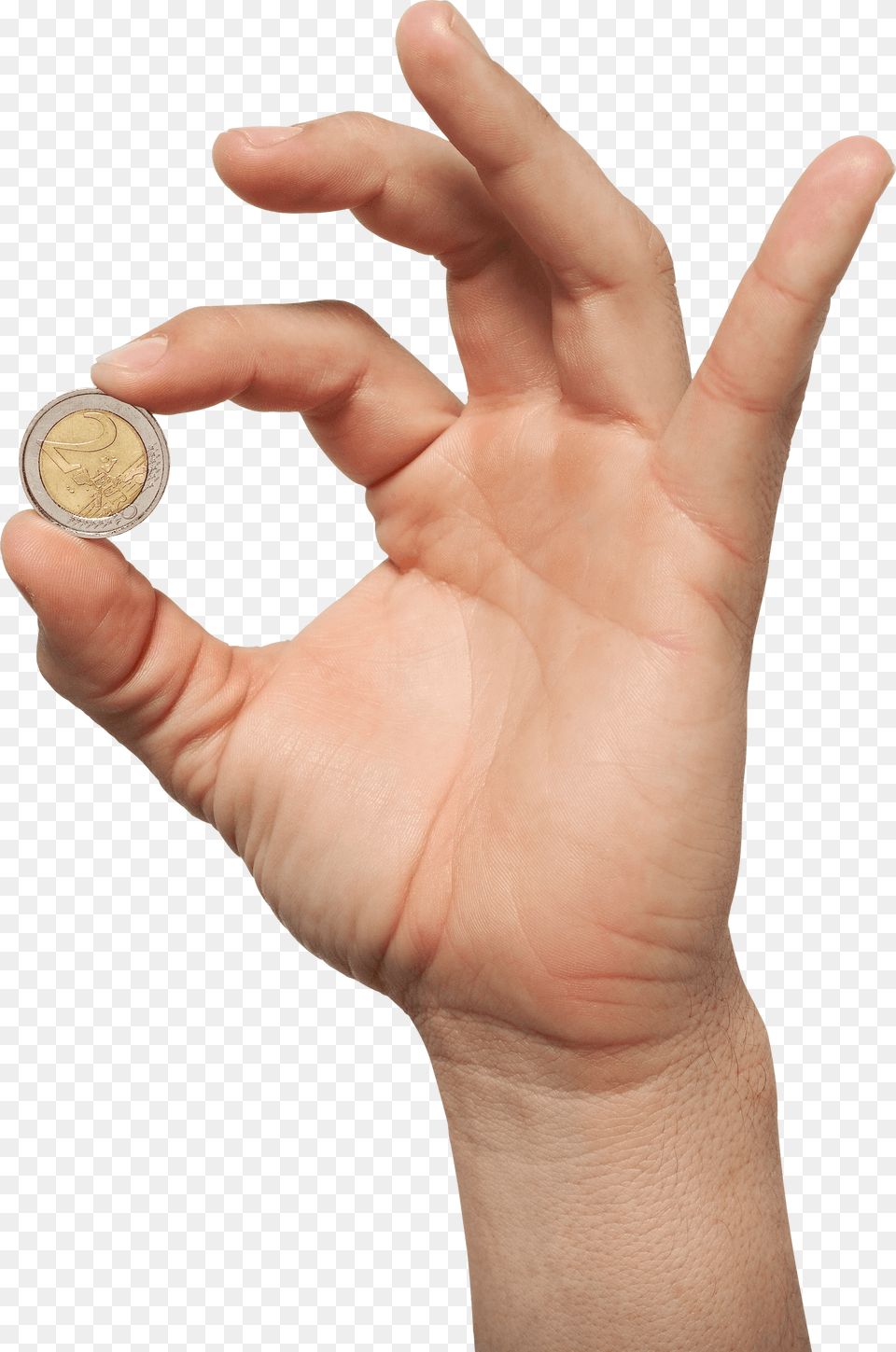 Hand Holding Euro Coin, Body Part, Finger, Person, Money Png Image