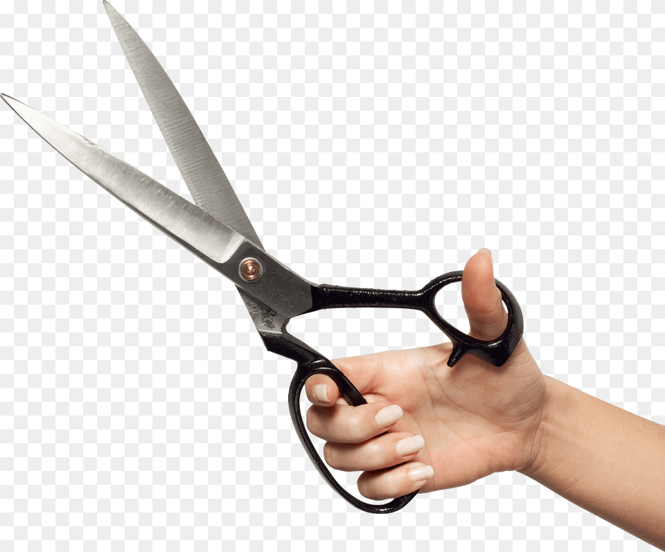 Hand Holding Huge Scissors, Blade, Shears, Weapon Free Transparent Png