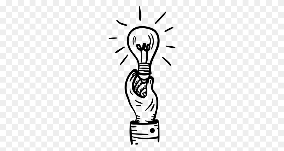 Hand Holding Light Bulb Doodle, Gray Free Png