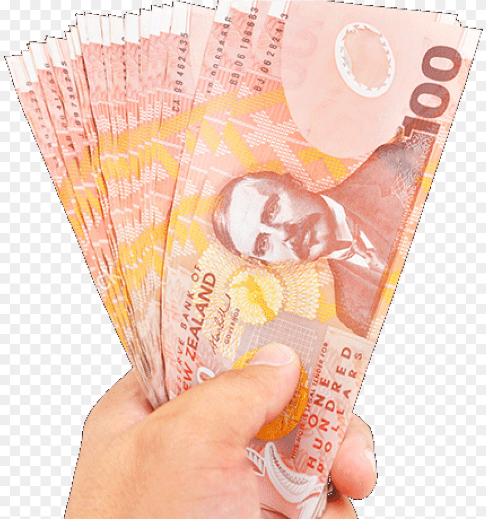 Hand Holding Money New Zealand 100 Dollar Note, Baby, Person Png