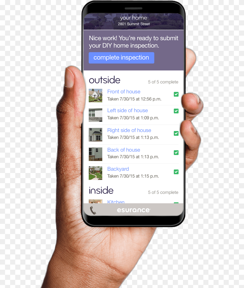 Hand Holding Phone With Esurance Dyi Home Inspection Home Inspection App, Electronics, Mobile Phone, Body Part, Finger Png Image