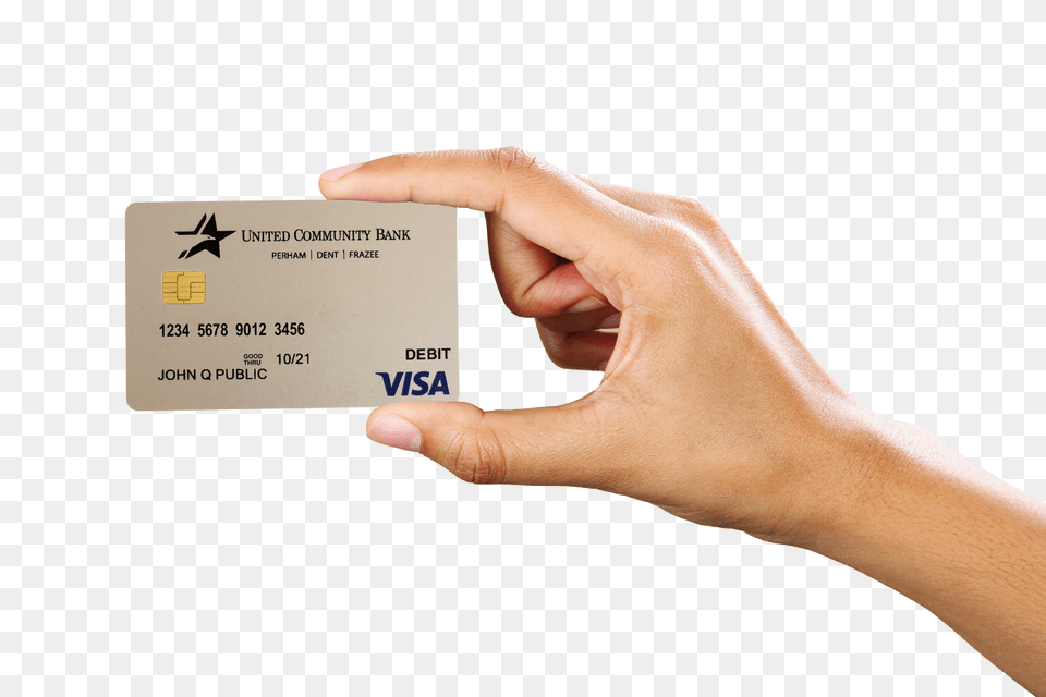 Hand Holding United Community Bank Debit Card Atm Card In Hand, Text, Credit Card Free Png Download