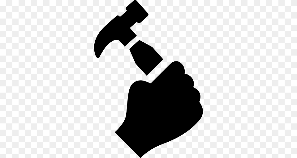 Hand Holding Up A Hammer Icon, Gray Free Png