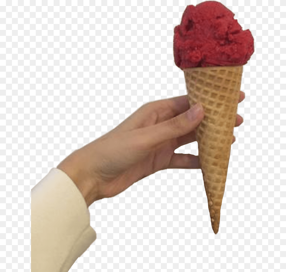 Hand Icecream Red Cream Aesthetic Food Dessert Ice Cream Cone, Ice Cream, Soft Serve Ice Cream, Frozen Yogurt Free Png Download