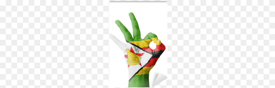 Hand Making Ok Sign Zimbabwe Flag Painted Wall Mural Flag Of Zimbabwe, Clothing, Glove, Body Part, Person Free Transparent Png