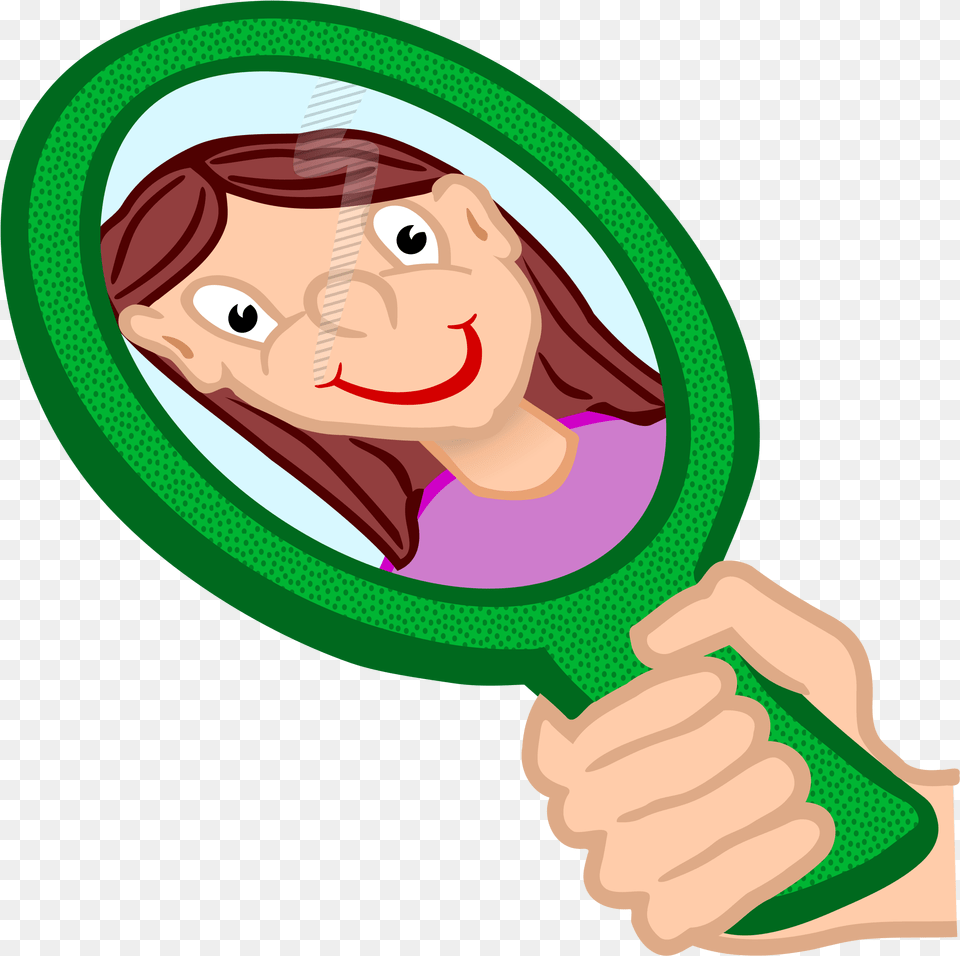 Hand Mirror Reflection Cartoon, Face, Head, Person, Magnifying Free Png Download