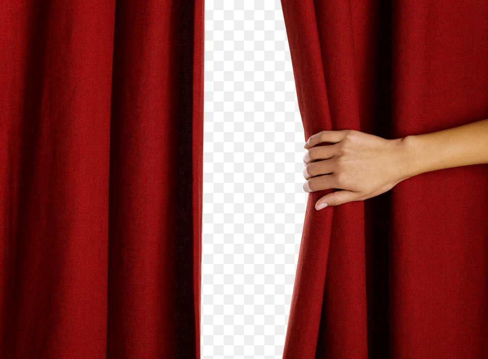 Hand Opening Red Curtain Peak Behind The Curtain, Adult, Female, Person, Woman Free Png Download