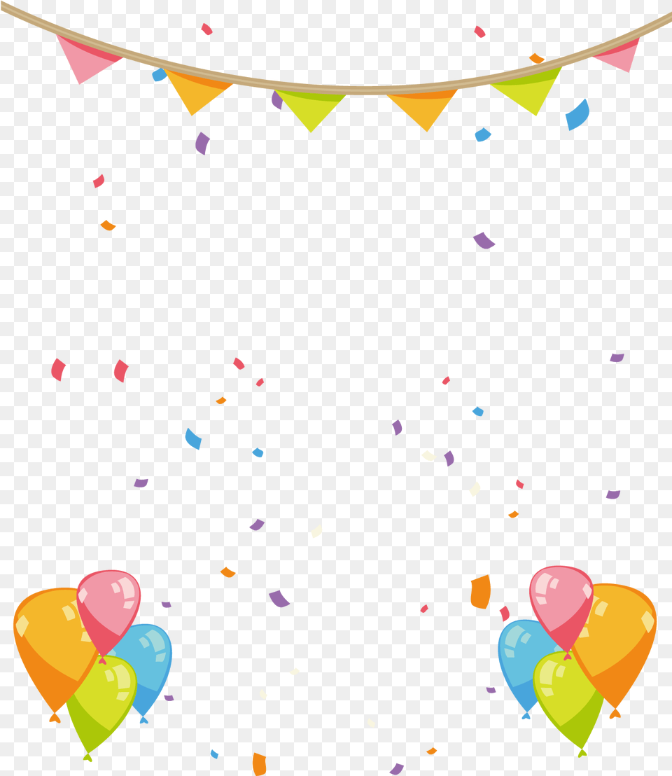 Hand Painted Birthday Party Decorations, Confetti, Paper, Balloon Png Image