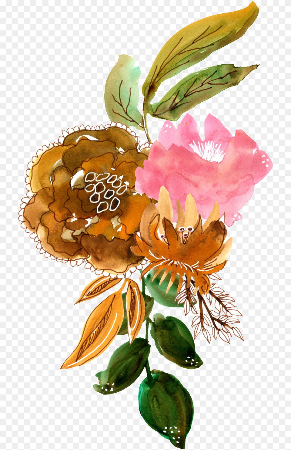 Hand Painted Brown Watercolor Flower Transparent Water Color Flower Brown, Graphics, Art, Floral Design, Plant Free Png Download