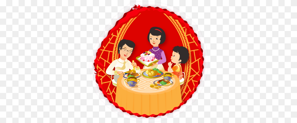 Hand Painted Cartoon Family Reunion Dinner Decoration Reunion Dinner, Person, People, Birthday Cake, Cake Free Png