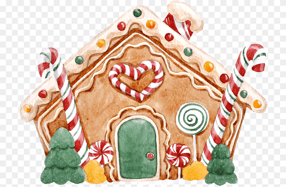 Hand Painted Christmas Cookie Shape Transparent Gingerbread House Watercolor, Food, Sweets, Cream, Dessert Png Image