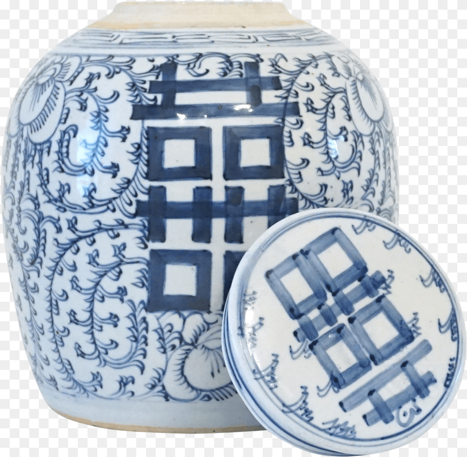 Hand Painted Double Happiness Jar Audra Kiewiet De Blue And White Porcelain, Art, Pottery, Plate Free Png