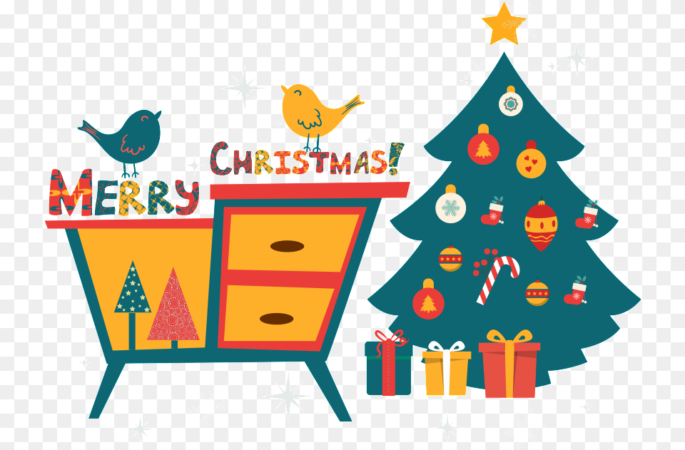 Hand Painted Flat Christmas Tree Vector Cute Christmas Card Covers, Animal, Bird, Christmas Decorations, Festival Free Png