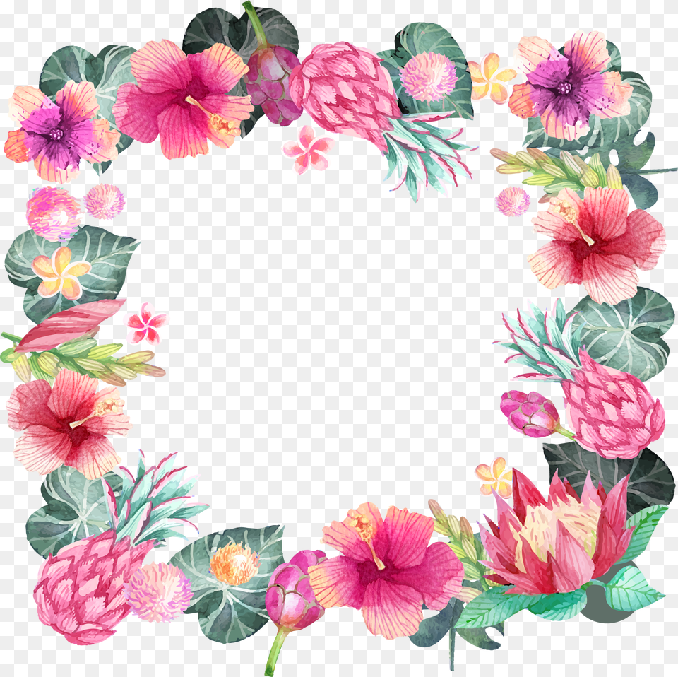 Hand Painted Flower Borders Image With Flower Border Design Water Color Pink, Plant, Dahlia, Birthday Cake, Cake Free Transparent Png