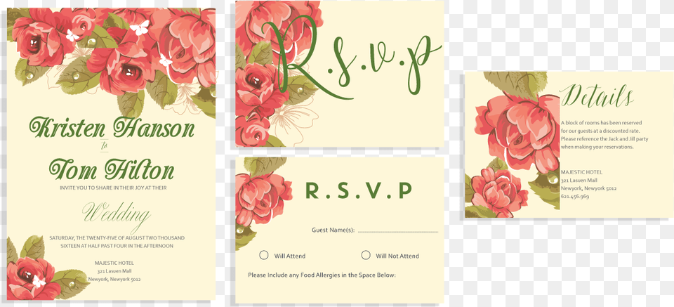Hand Painted Flowers Invitation Set Garden Roses, Advertisement, Poster, Envelope, Greeting Card Free Png