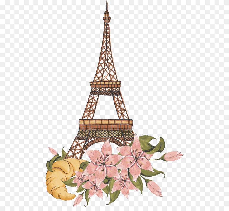 Hand Painted Flowers Under The Paris Iron Transparent Oh Turm Des La La Eiffel Mit Blumen Illustration, Chandelier, Lamp, Art, Flower Png Image