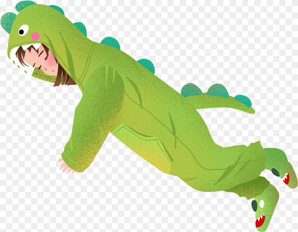 Hand Painted Illustration Dinosaur Pajamas Girl, Animal, Reptile, Face, Head Png