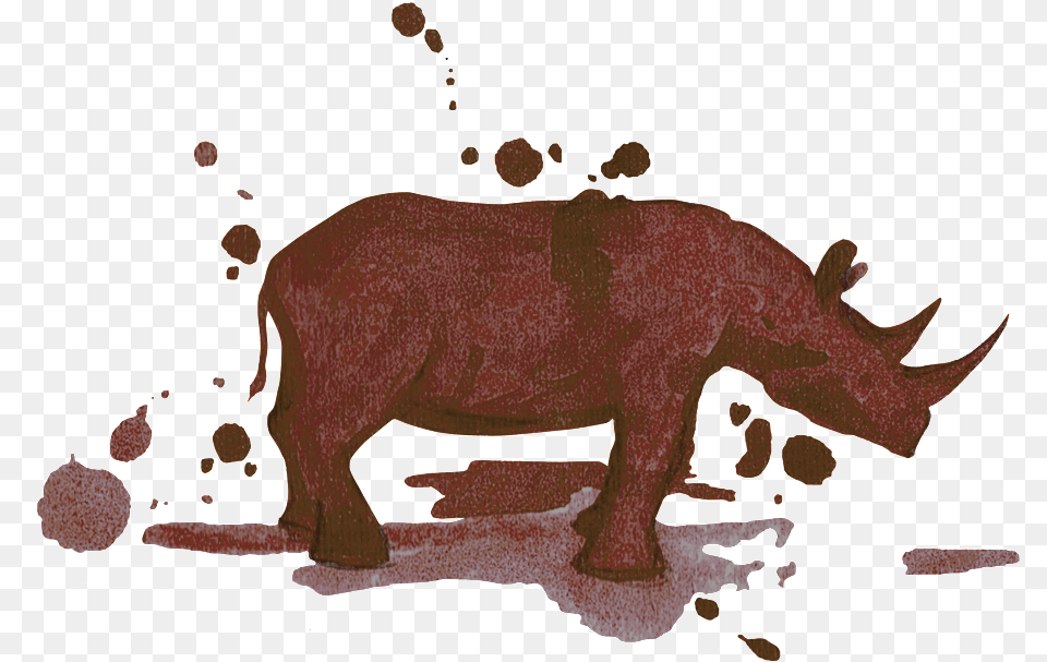Hand Painted Ink Brown Rhinoceros Animal Decorative Brown, Mammal, Wildlife, Rhino, Dinosaur Free Png