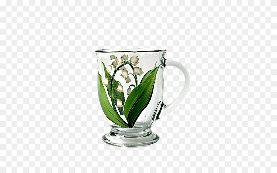 Hand Painted Mug With Lily Of The Valley, Cup, Glass, Flower, Plant Png Image