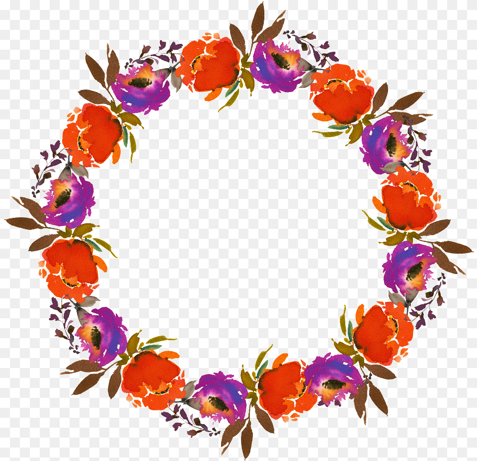 Hand Painted Orange Flower Garland Clip Art, Graphics, Floral Design, Pattern, Accessories Png Image