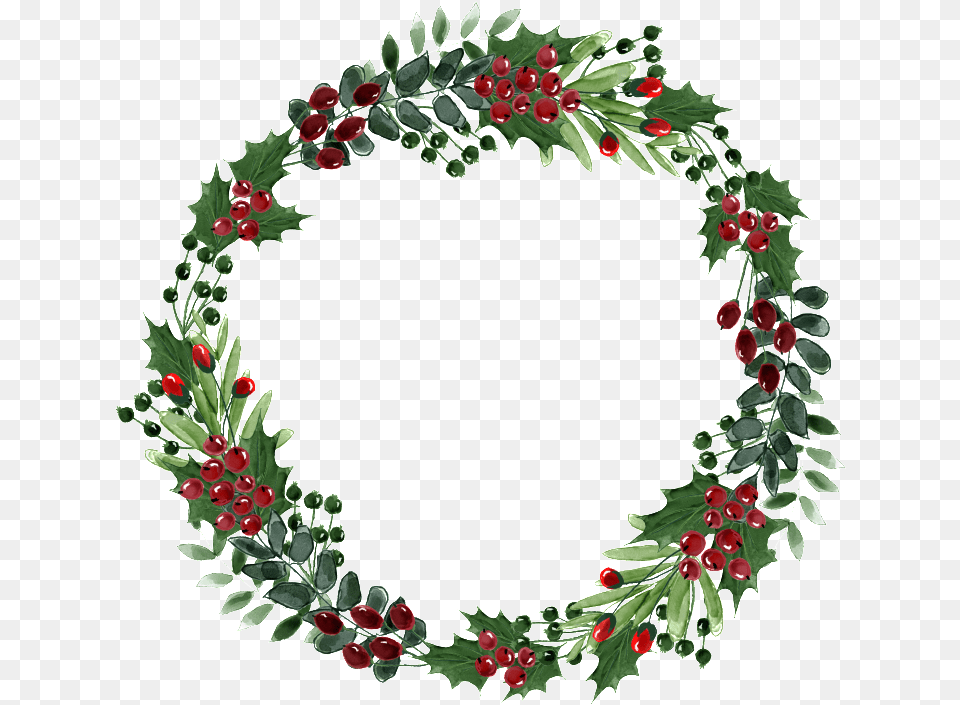 Hand Painted Red Flower Green Leaf Wreath Wreath, Plant Free Transparent Png