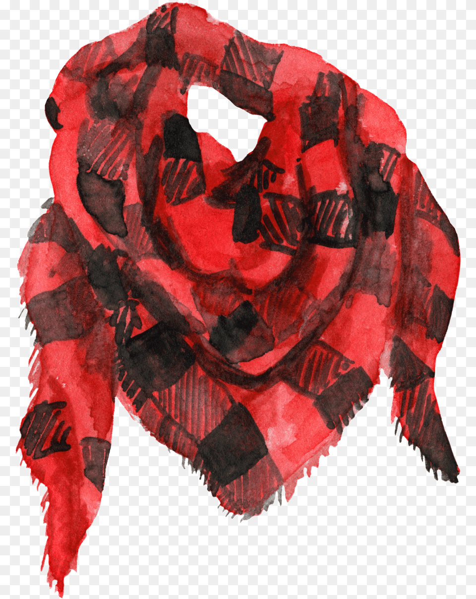 Hand Painted Red Plaid Scarf Transparent Bufanda, Clothing, Stole, Adult, Female Free Png